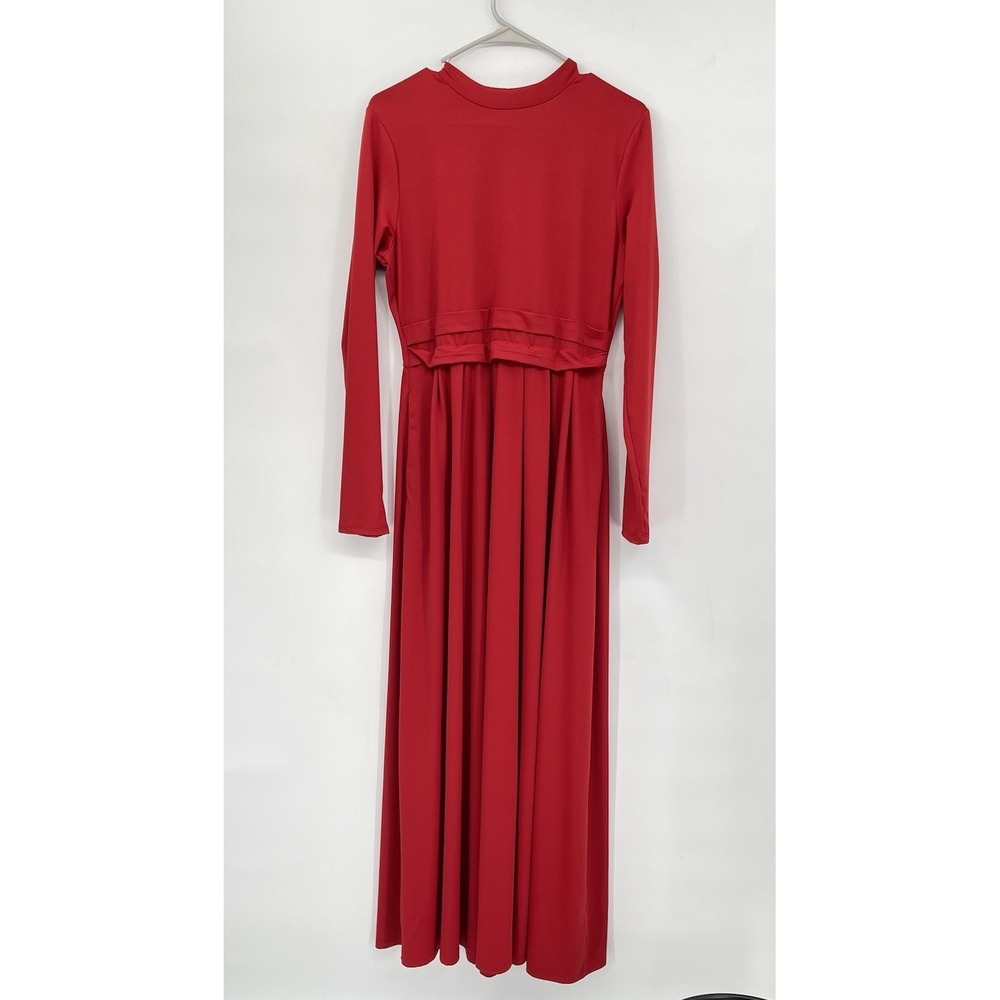 Halara Womens Stand Collar Long Sleeve Flare Maxi Dress Size‎ L Red Casual NWOT